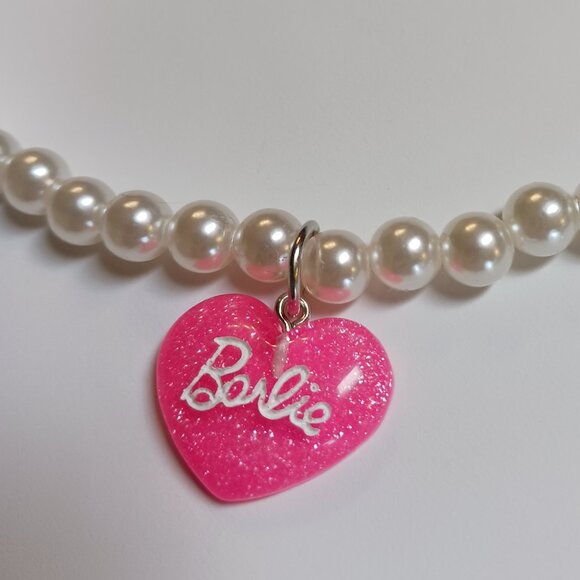 Barbie Faux Pearl Puffed Glitter Heart Princess Choker Necklace - Picture 6 of 9